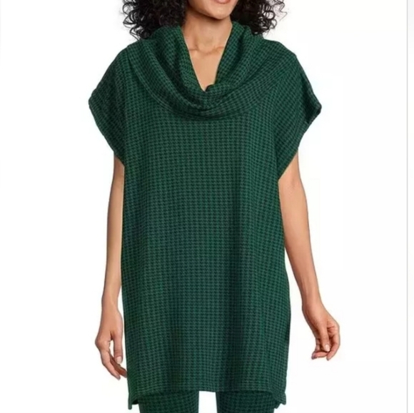 bryn Walker Pike Poncho in Bamboo Fleece Green Houndstooth Size XL - Picture 1 of 10